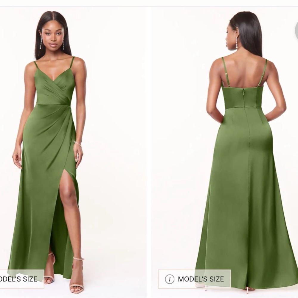 Elegant Azazie Green Spaghetti-Strap Evening or Bridesmaid Dress. size A6